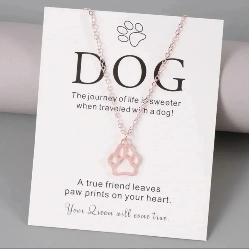1 LEFT! Rose Gold Dog Paw Print Pendant Necklace